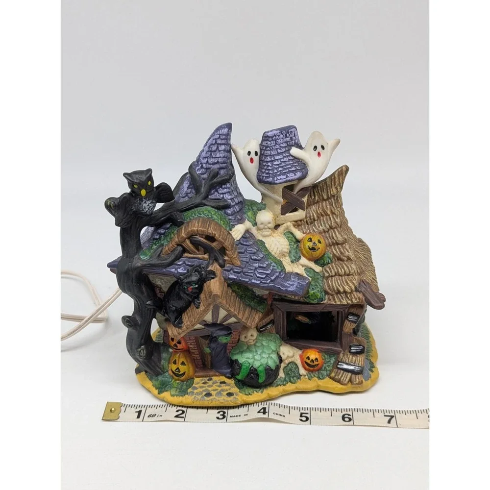 Vtg Spooky Hollow Witch House Porcelain Halloween Village Lighted Town Joann